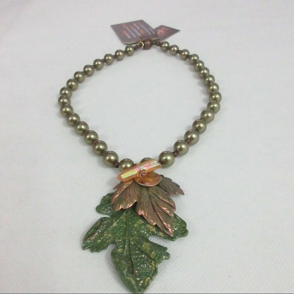 TRESKA FOREST COLLECTIONS BEADED LEAF NECKLACE NWT - Picture 1 of 6